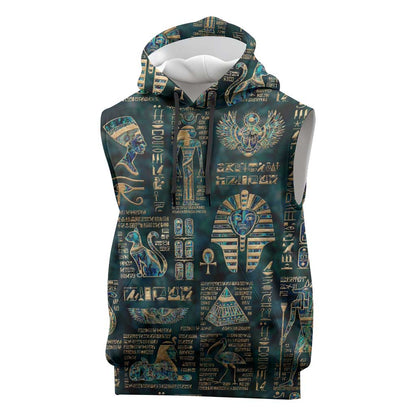 Egyptian Hieroglyphs And Deities Sleeveless Hoodie - African Pride