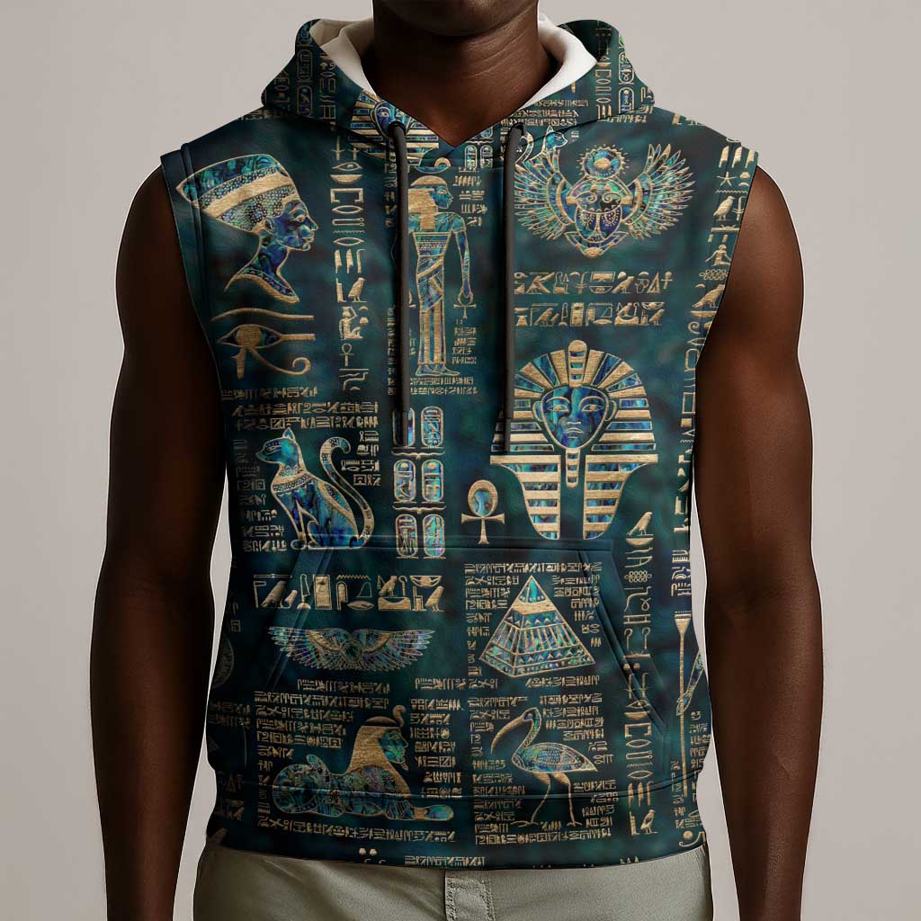 Egyptian Hieroglyphs And Deities Sleeveless Hoodie - African Pride