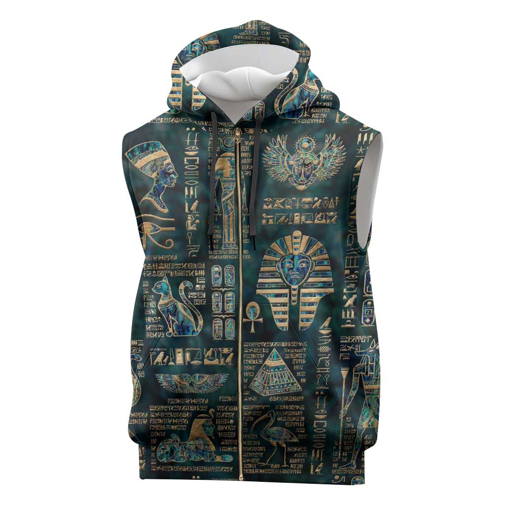 Egyptian Hieroglyphs And Deities Sleeveless Zip Hoodie - African Pride