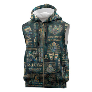 Egyptian Hieroglyphs And Deities Sleeveless Zip Hoodie - African Pride