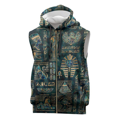 Egyptian Hieroglyphs And Deities Sleeveless Zip Hoodie - African Pride