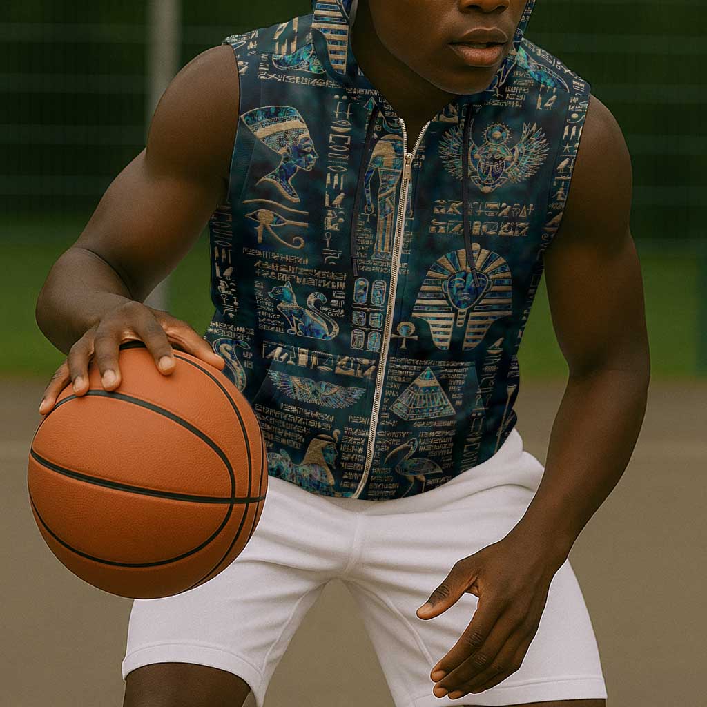 Egyptian Hieroglyphs And Deities Sleeveless Zip Hoodie - African Pride