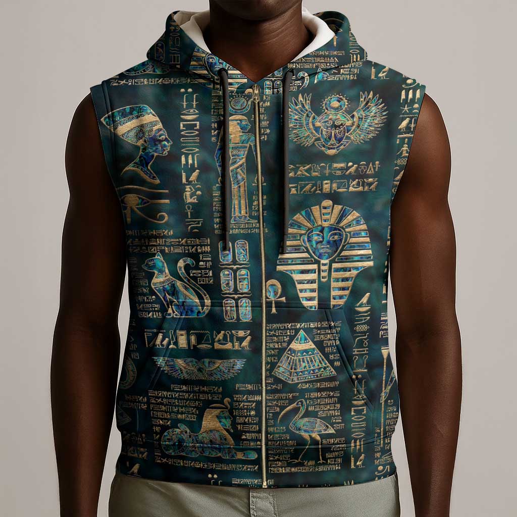 Egyptian Hieroglyphs And Deities Sleeveless Zip Hoodie - African Pride