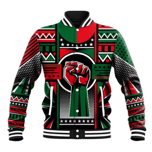 Power Fist And Patterns In Pan African Baseball Jacket DT02