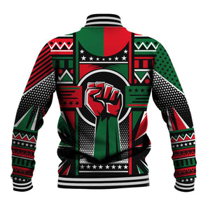 Power Fist And Patterns In Pan African Baseball Jacket DT02