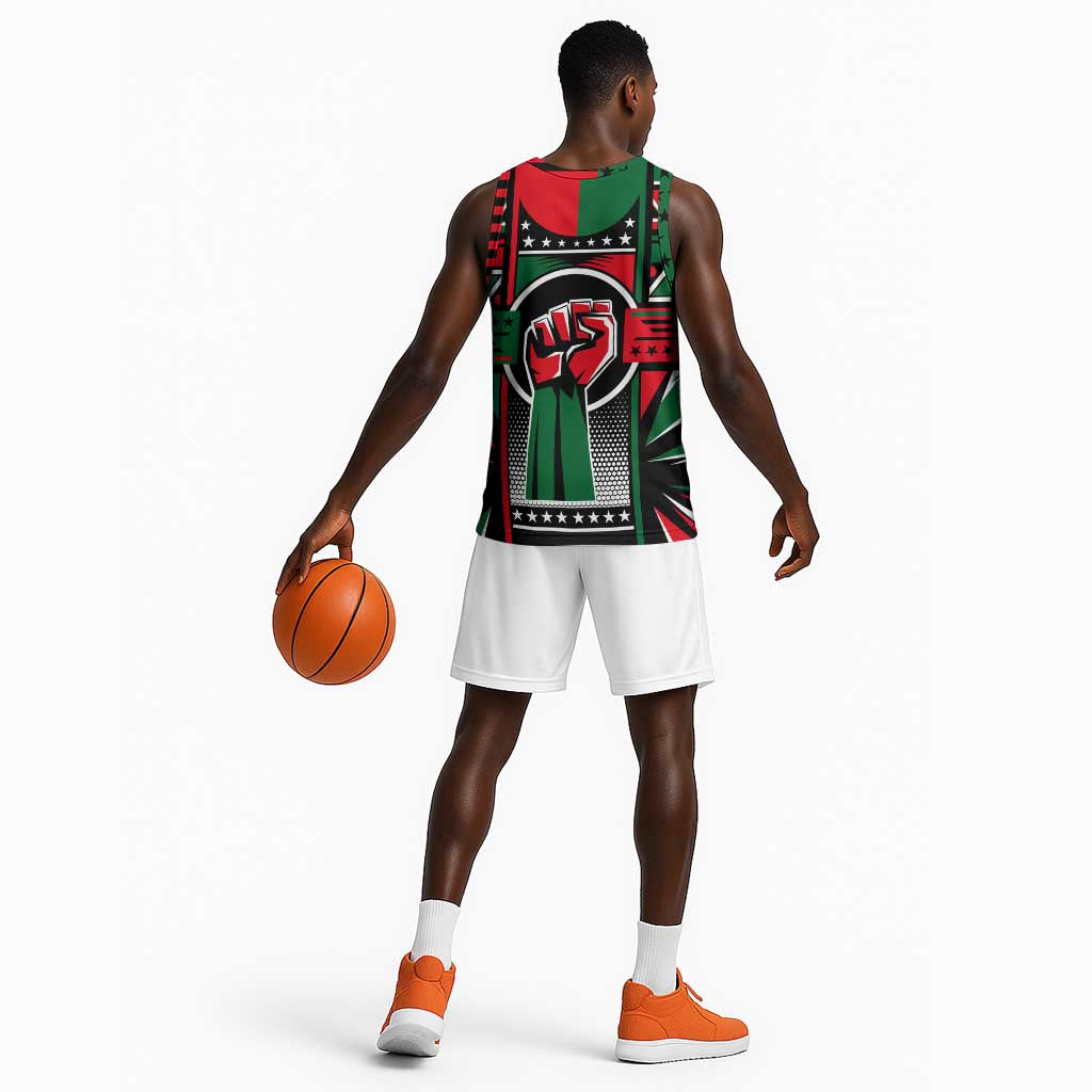 Power Fist And Patterns In Pan African Basketball Jersey - African Pride