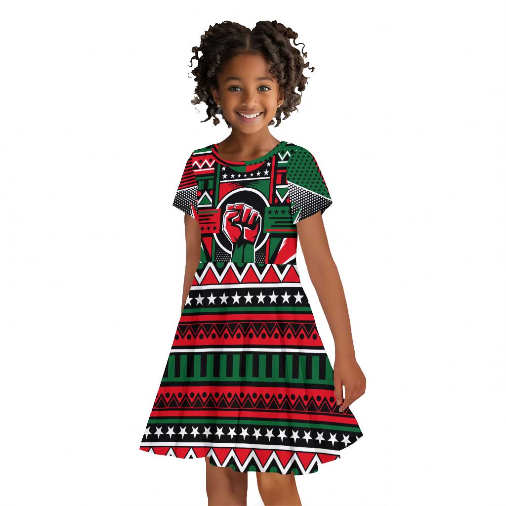 Power Fist And Patterns In Pan African Kid Short Sleeve Dress
