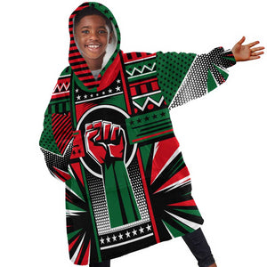 Power Fist And Patterns In Pan African KId Wearable Blanket Hoodie
