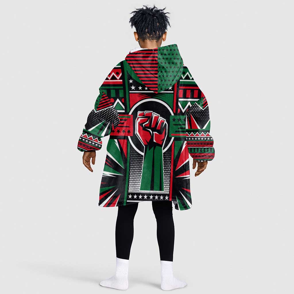 Power Fist And Patterns In Pan African KId Wearable Blanket Hoodie