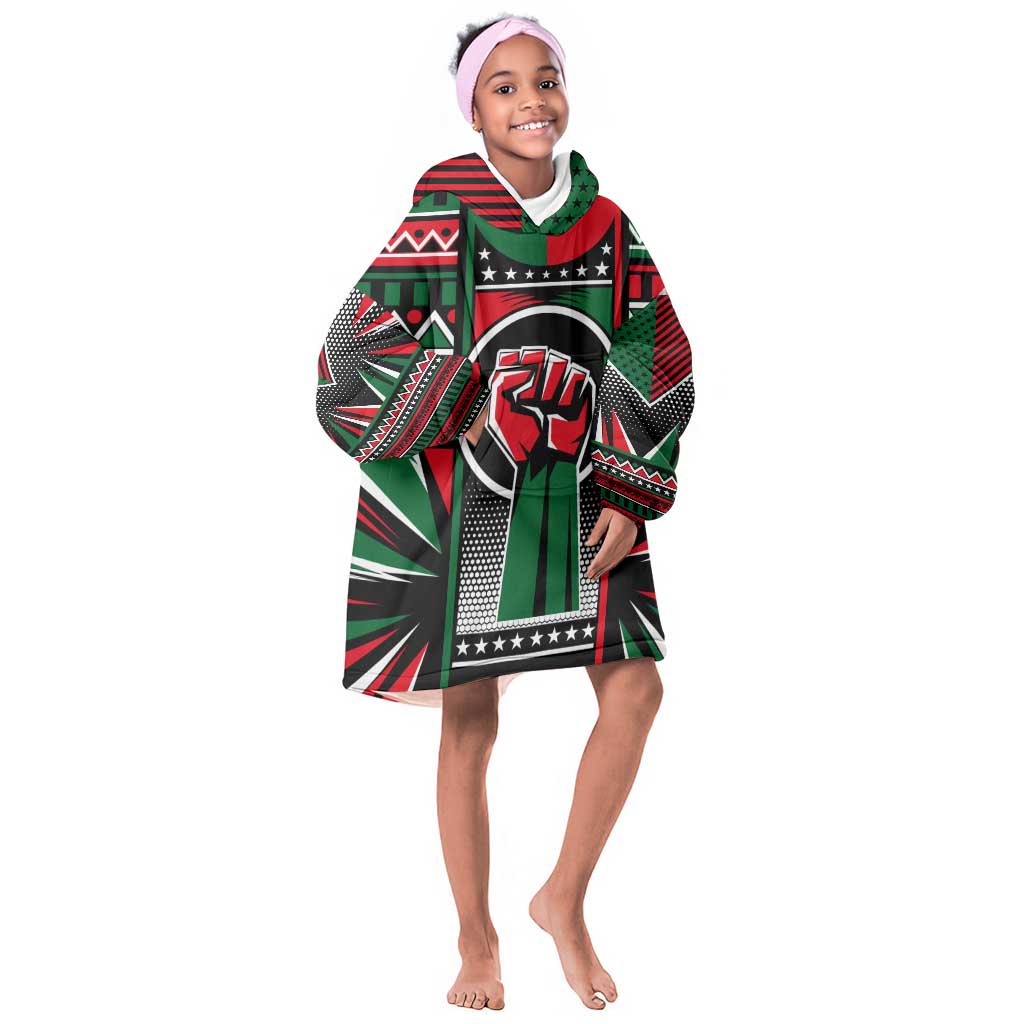 Power Fist And Patterns In Pan African KId Wearable Blanket Hoodie