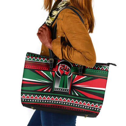 Power Fist And Patterns In Pan African Leather Tote Bag
