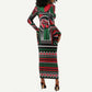 Power Fist And Patterns In Pan African Long Sleeve Bodycon Dress DT02
