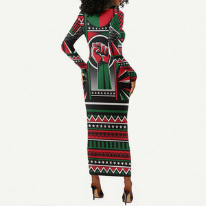 Power Fist And Patterns In Pan African Long Sleeve Bodycon Dress DT02