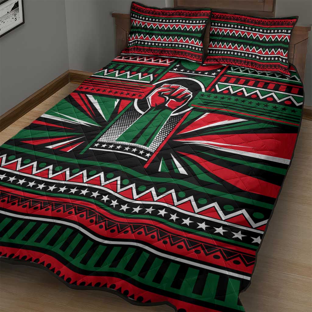 Power Fist And Patterns In Pan African Quilt Bed Set