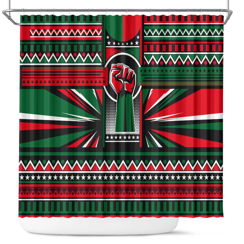 Power Fist And Patterns In Pan African Shower Curtain