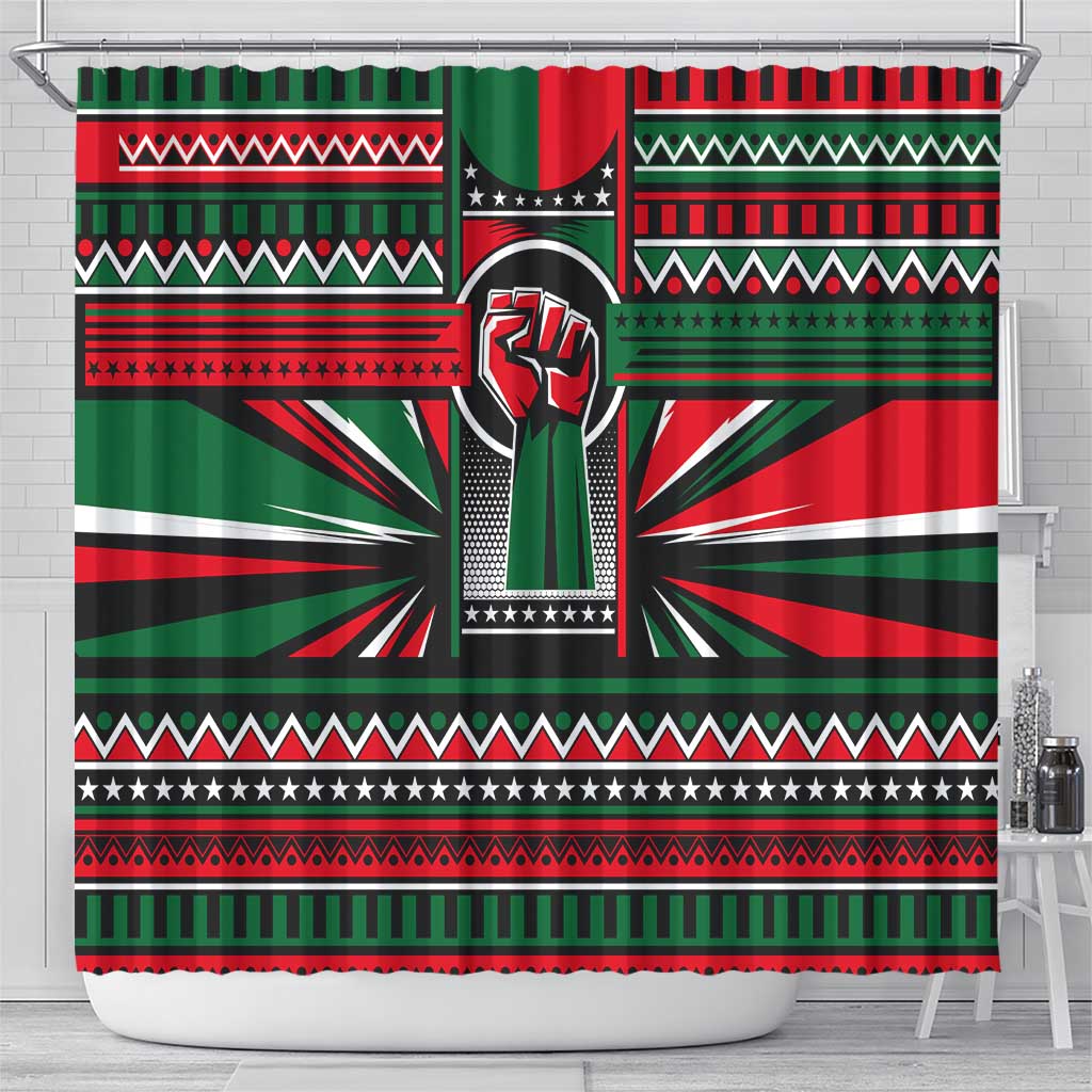 Power Fist And Patterns In Pan African Shower Curtain