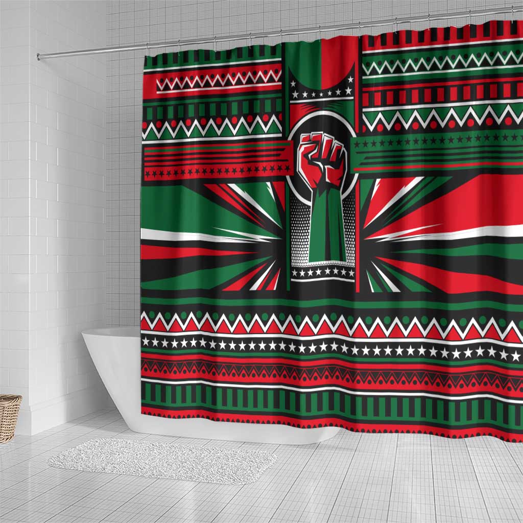 Power Fist And Patterns In Pan African Shower Curtain