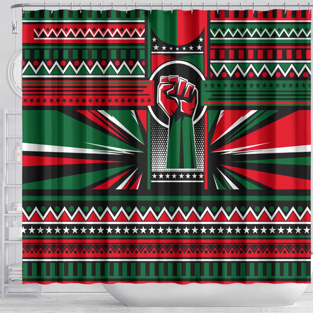 Power Fist And Patterns In Pan African Shower Curtain