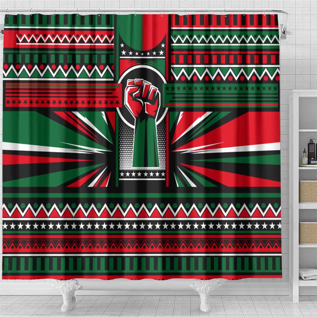 Power Fist And Patterns In Pan African Shower Curtain