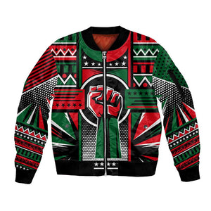 Power Fist And Patterns In Pan African Sleeve Zip Bomber Jacket