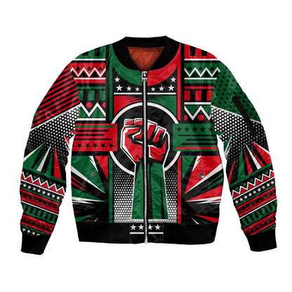Power Fist And Patterns In Pan African Sleeve Zip Bomber Jacket