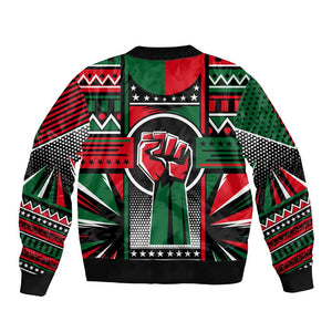 Power Fist And Patterns In Pan African Sleeve Zip Bomber Jacket