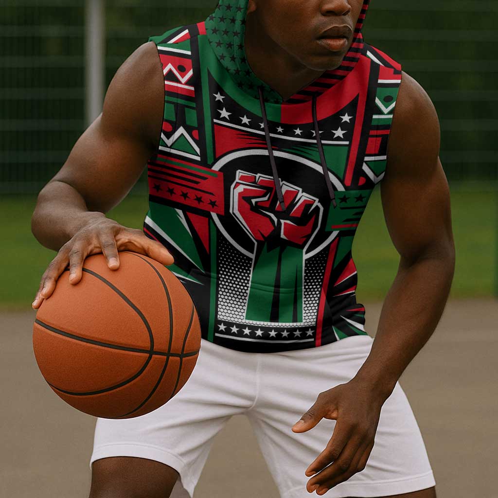 Power Fist And Patterns In Pan African Sleeveless Hoodie - African Pride