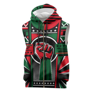 Power Fist And Patterns In Pan African Sleeveless Zip Hoodie - African Pride