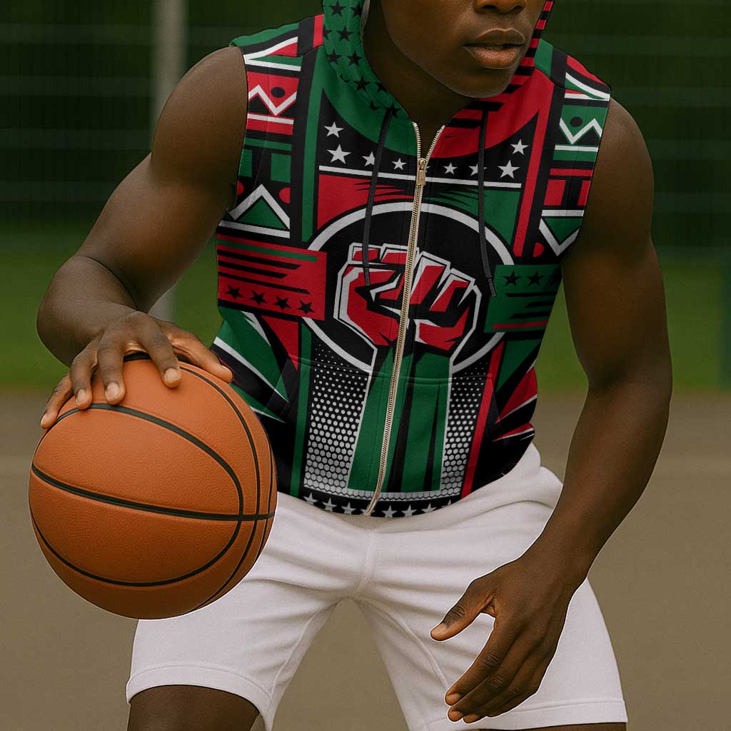 Power Fist And Patterns In Pan African Sleeveless Zip Hoodie - African Pride