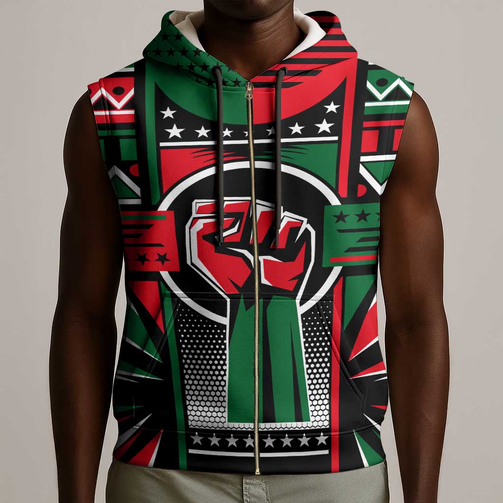 Power Fist And Patterns In Pan African Sleeveless Zip Hoodie - African Pride