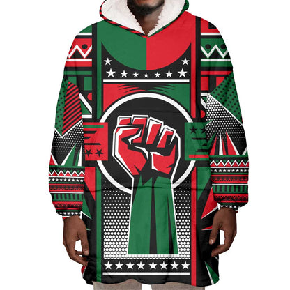 Power Fist And Patterns In Pan African Wearable Blanket Hoodie