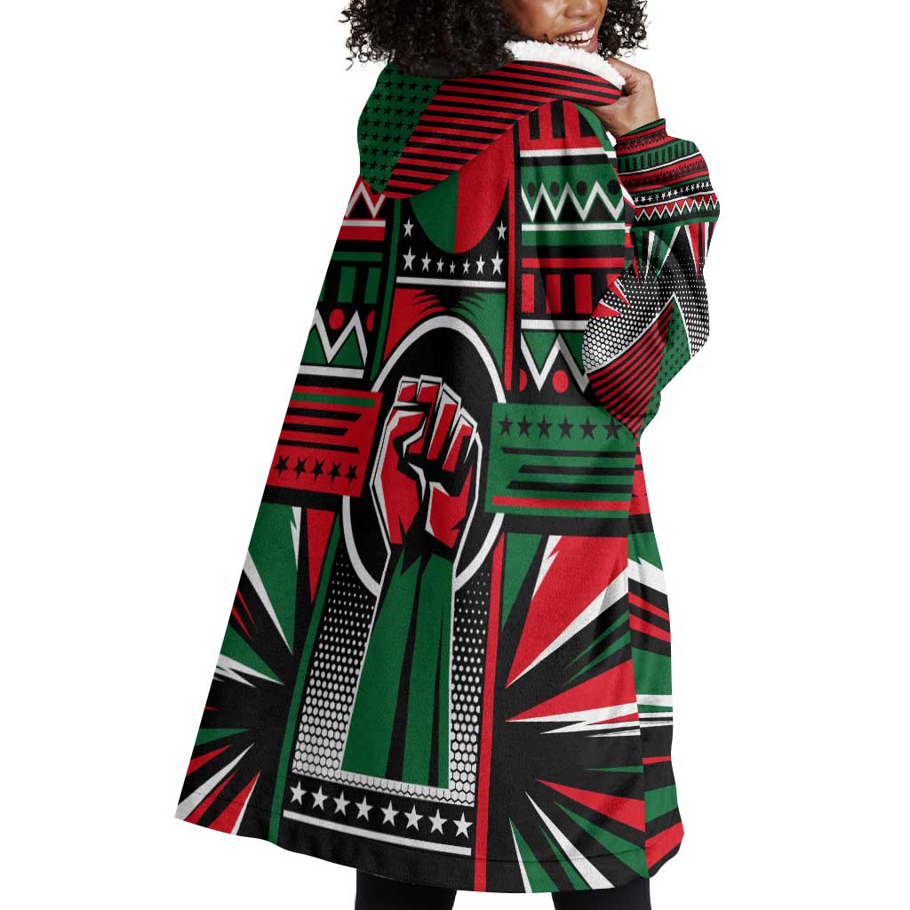 Power Fist And Patterns In Pan African Wearable Blanket Hoodie