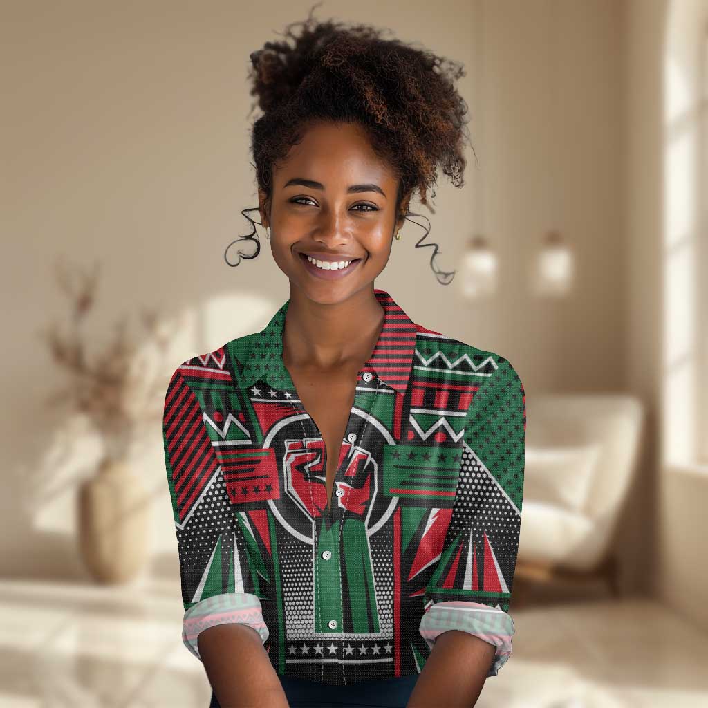 Power Fist And Patterns In Pan African Women Casual Shirt DT02
