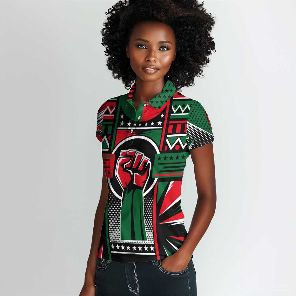 Power Fist And Patterns In Pan African Women Polo Shirt