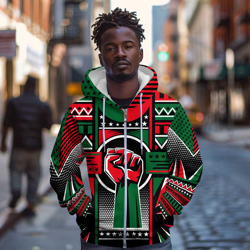 Power Fist And Patterns In Pan African Zip Hoodie