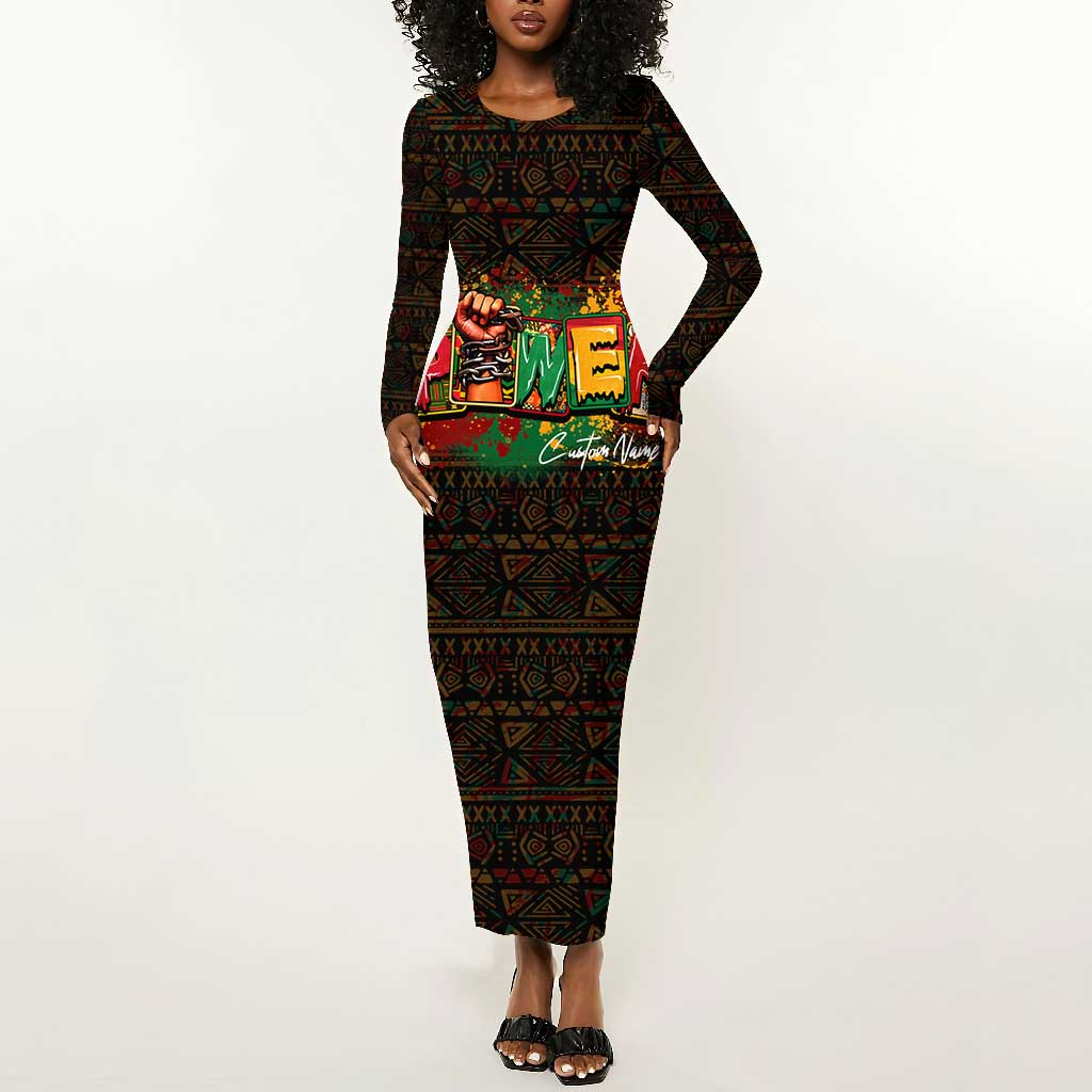 Personalized Power African Long Sleeve Bodycon Dress DT02