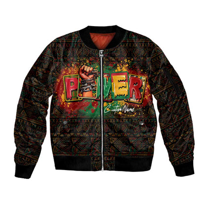 Personalized Power African Sleeve Zip Bomber Jacket