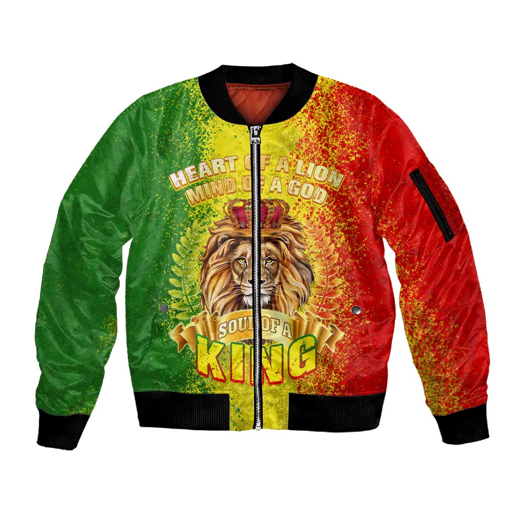 King's African Spirit Sleeve Zip Bomber Jacket Heart of A Lion