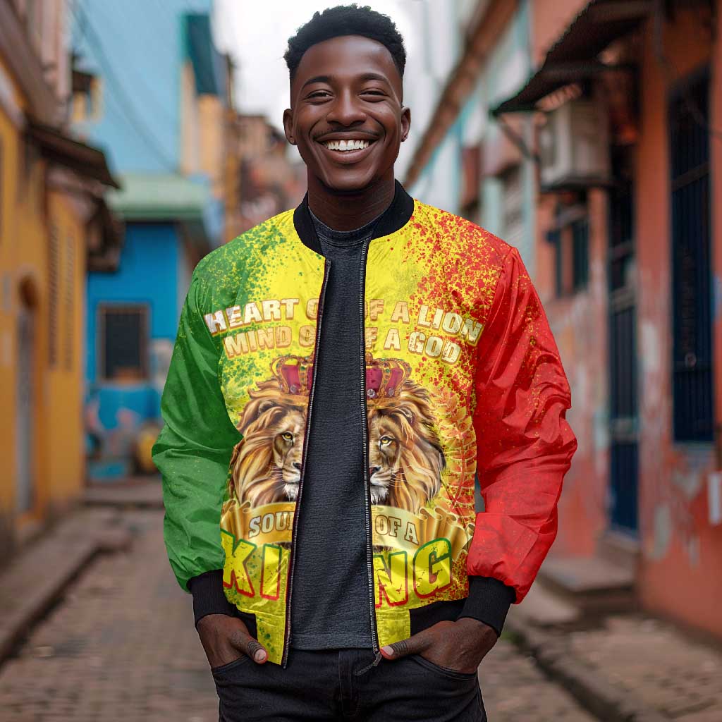 King's African Spirit Sleeve Zip Bomber Jacket Heart of A Lion