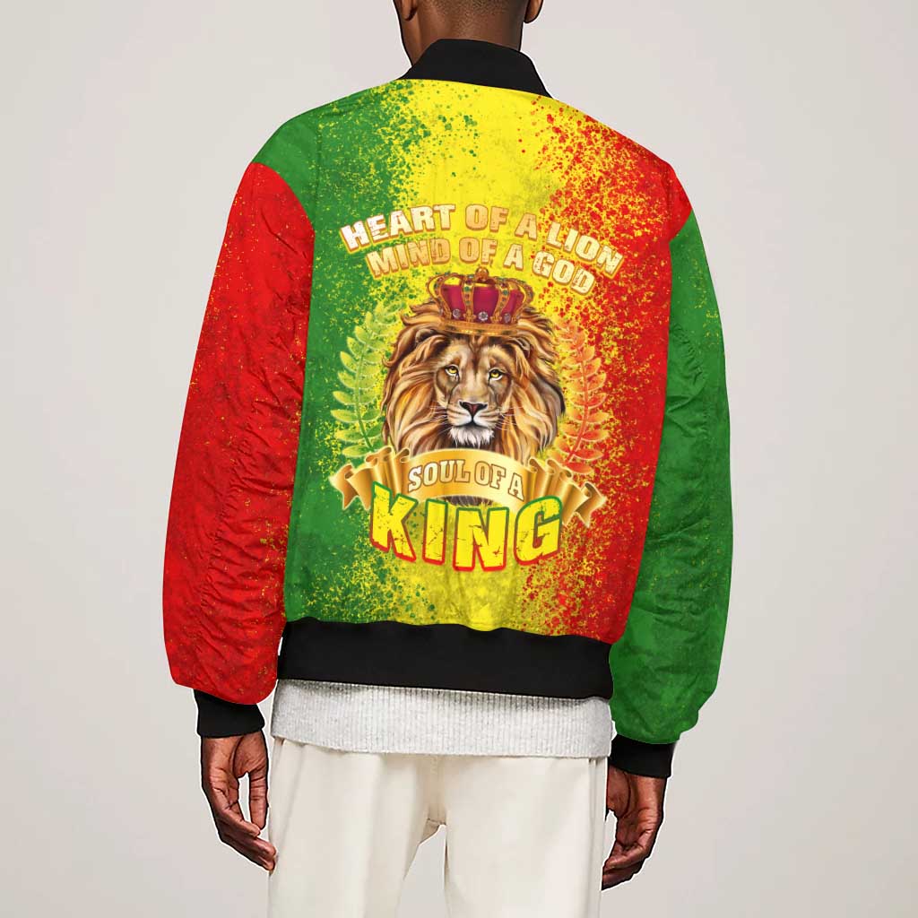 King's African Spirit Sleeve Zip Bomber Jacket Heart of A Lion