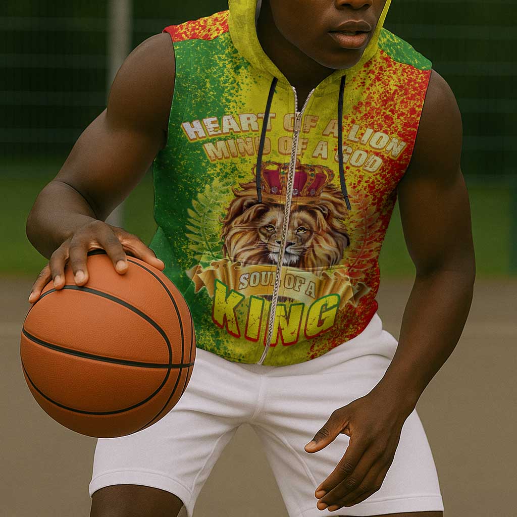 King's African Spirit Sleeveless Zip Hoodie Heart of A Lion - African Pride