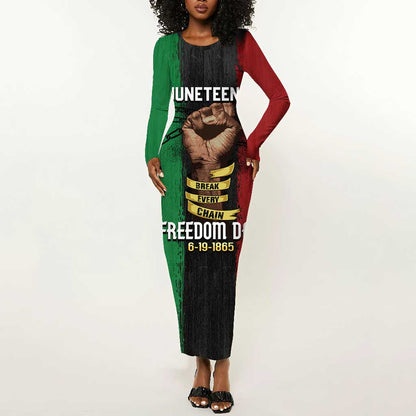 Juneteenth Freedom Day Long Sleeve Bodycon Dress Black Pride Month DT02