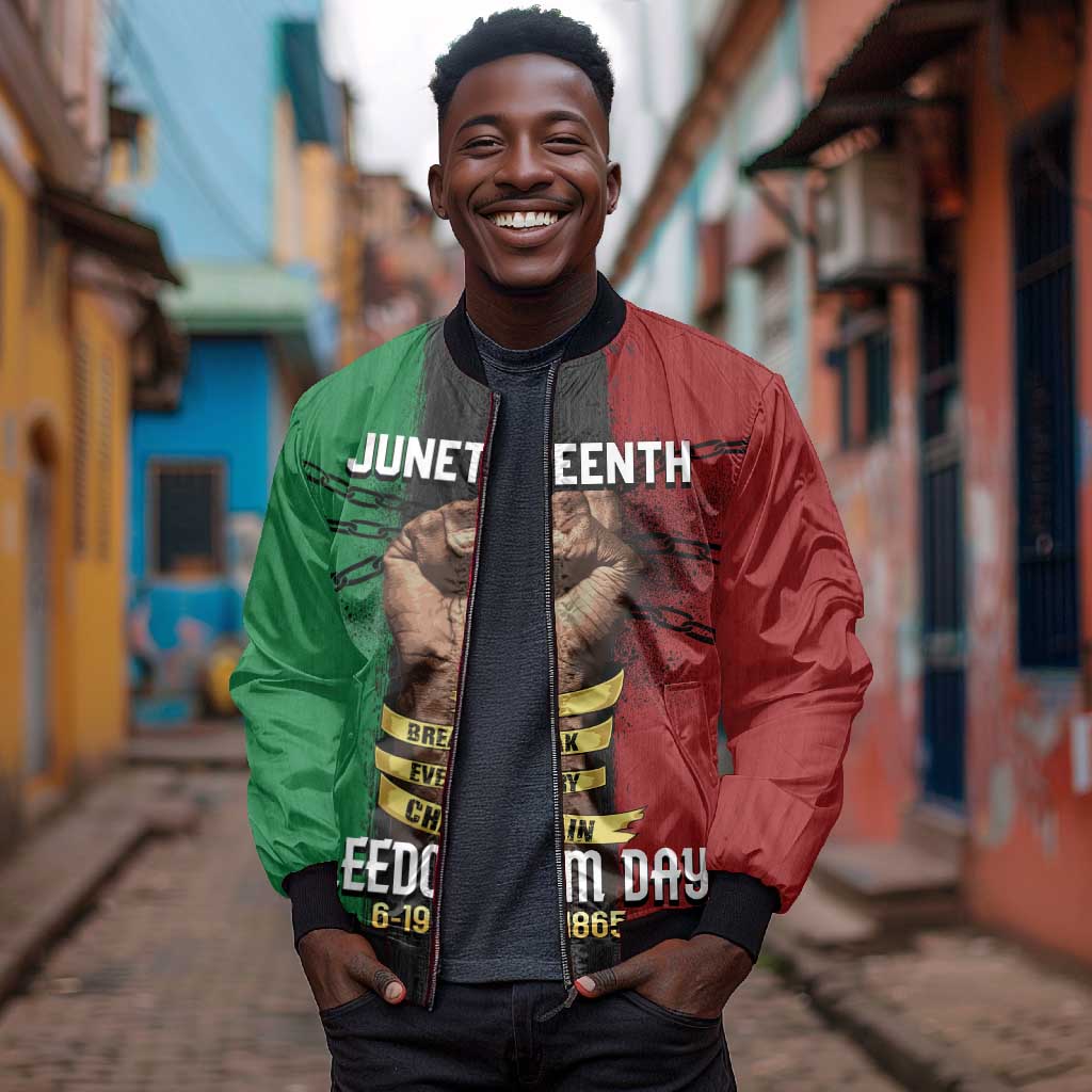Juneteenth Freedom Day Sleeve Zip Bomber Jacket Black Pride Month