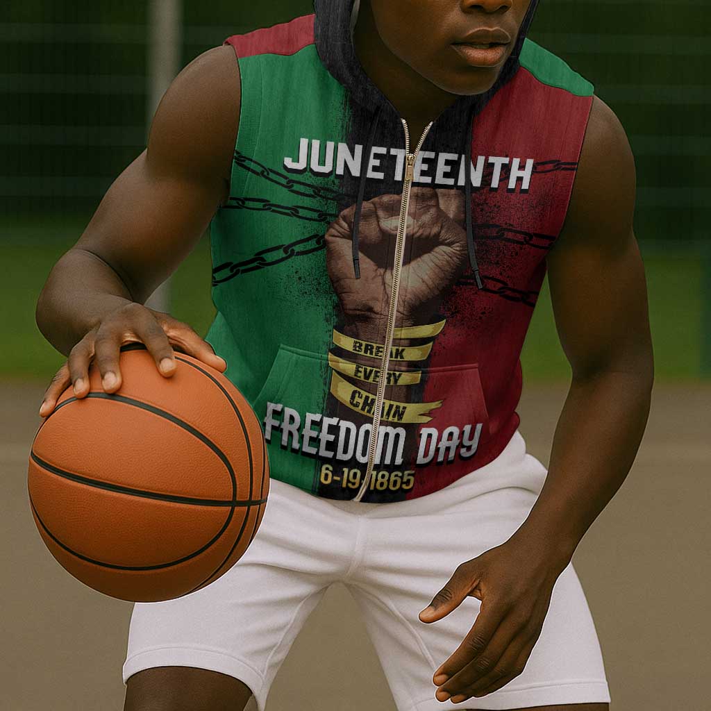 Juneteenth Freedom Day Sleeveless Zip Hoodie Black Pride Month - African Pride