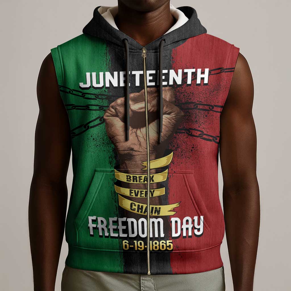 Juneteenth Freedom Day Sleeveless Zip Hoodie Black Pride Month - African Pride
