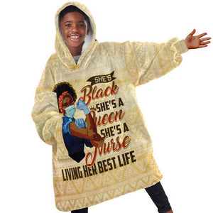 Afro Nurses KId Wearable Blanket Hoodie Black Queen African