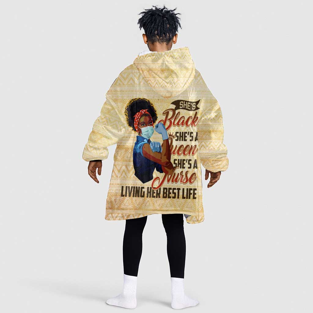 Afro Nurses KId Wearable Blanket Hoodie Black Queen African