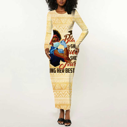 Afro Nurses Long Sleeve Bodycon Dress Black Queen African DT02
