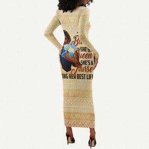 Afro Nurses Long Sleeve Bodycon Dress Black Queen African DT02