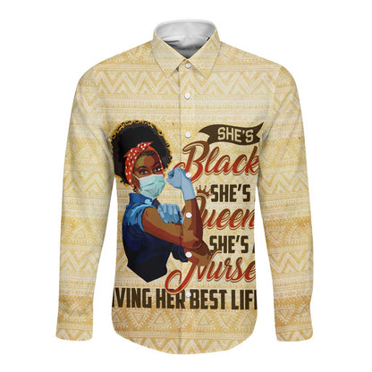 Afro Nurses Long Sleeve Button Shirt Black Queen African